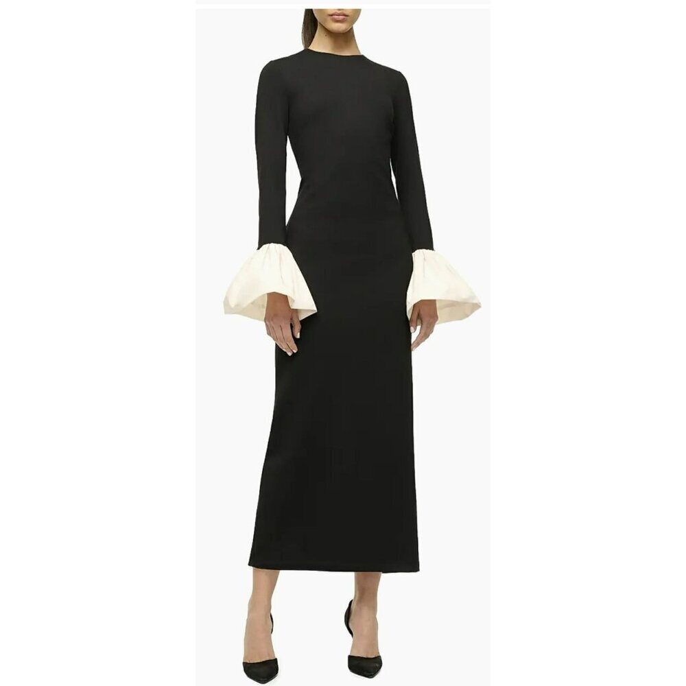 Staud Hawthorne Two Tone Bell Sleeve Bodycon Sheath Midi Dress XS New